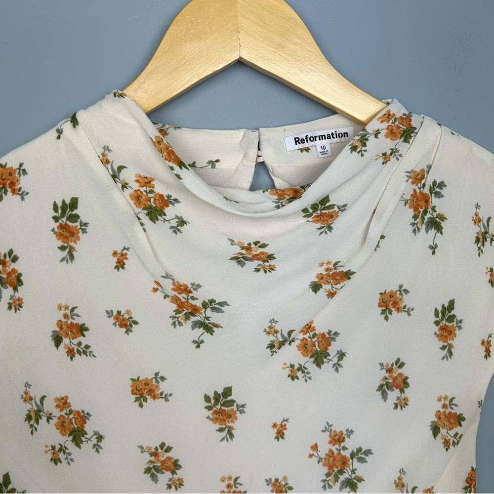Reformation Bettie floral print high neck top size 10 zip back closure - Picture 7 of 16